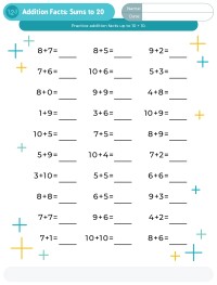 Addition Facts: Sums to 20