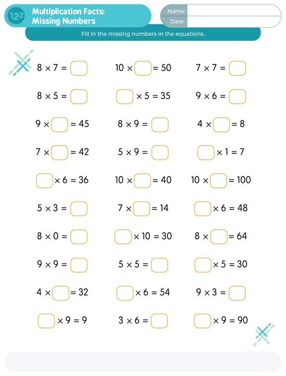 Multiplication Facts: Missing Numbers - Learning Game Free