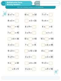 Multiplication Facts: Missing Numbers